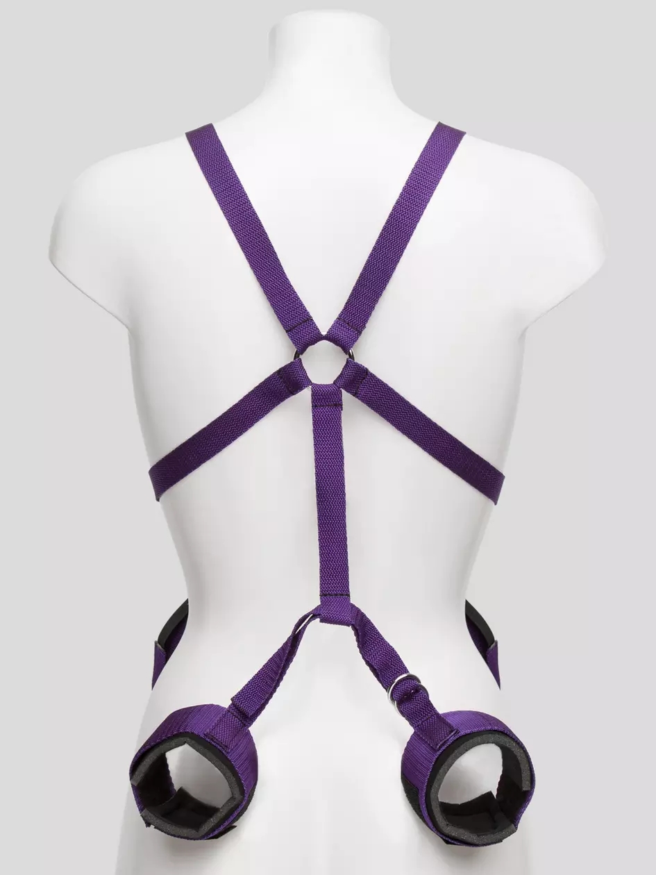 Purple-Reins Körper Harness mit Handgelenk- und Oberschenkelfesselung