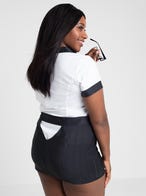 Lovehoney Fantasy Plus Size Sexy Sekretärin Top mit Nadelstreifenrock