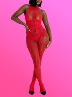 Lovehoney Plus Size Lace and Fishnet Crotchless Basque Bodystocking