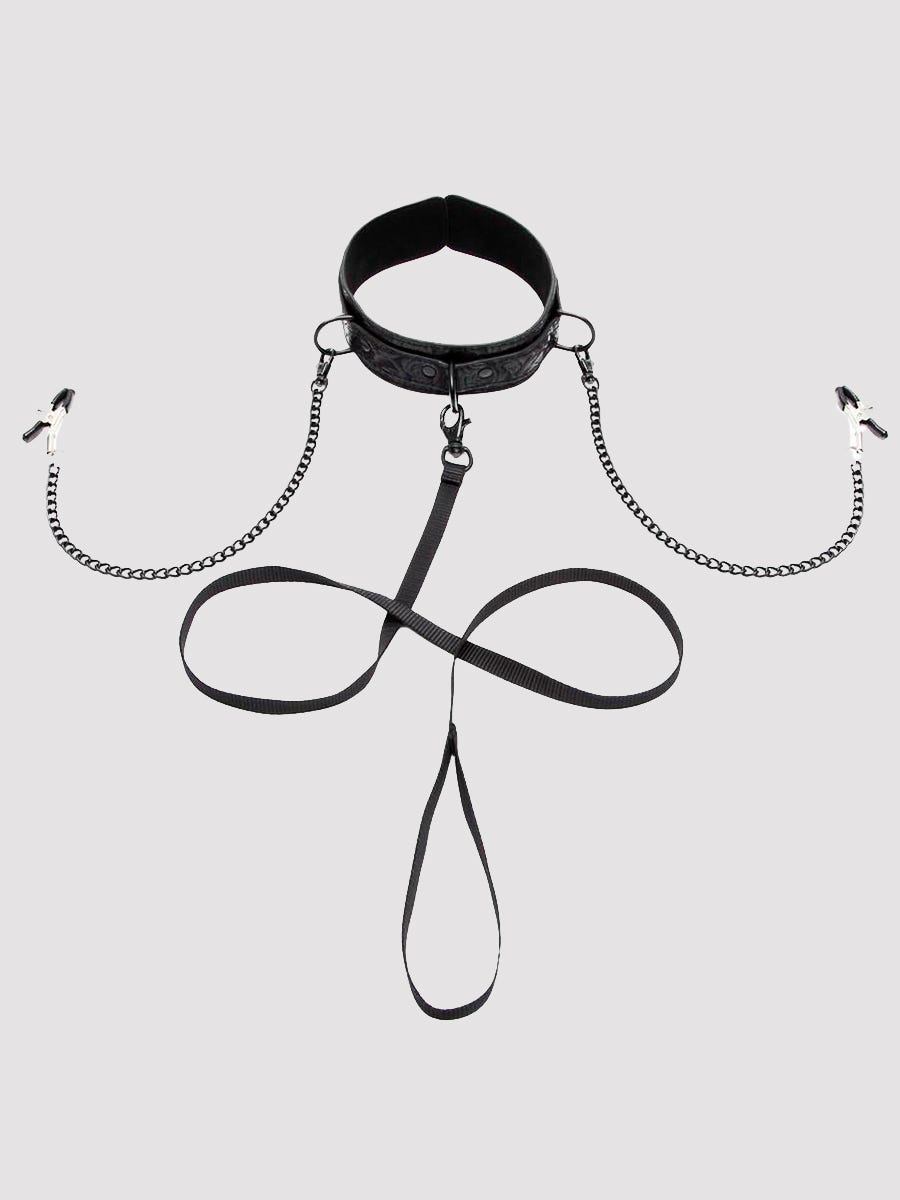 bondage boutique black rose collar with nipple clamps amorana