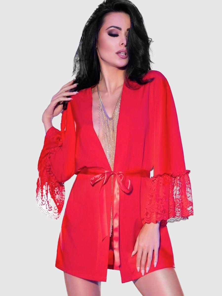 chilirose eve morgenmantel rot amorana