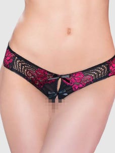 Chilirose Spanish Lace Open Panty in Schwarz-Pink Vorne Amorana