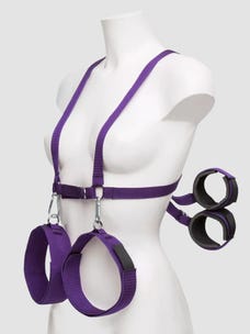 Purple-Reins Körper Harness mit Handgelenk- und Oberschenkelfesselung