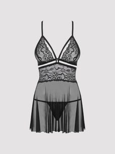 obsessive bailey babydoll mit string schwarz closeup vorne Amorana