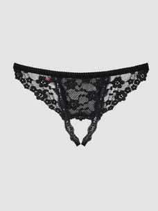obsessive letica string ouvert schwarz closeup vorne Amorana