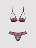 obsessive tulia dessous set ouvert schwarz violett packshot vorne Amorana
