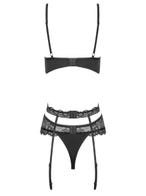 Obsessive Heartina 3 Teiliges Dessous Set in Schwarz Packshot von Hinten Amorana