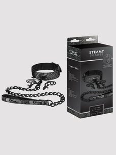 steamy shades collar with leash and nipple clamps amorana